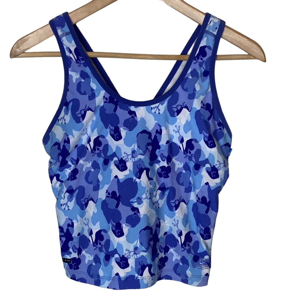 Nike ACG Blue Longline Sports Bra Crop Tank Hibiscus Camo Floral Top size Medium